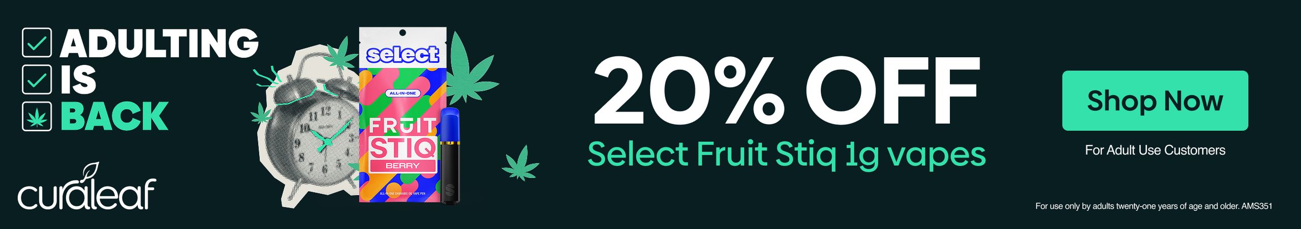 Cannabis Promo, Cannabis Sales, Cannabis Discounts, Cannabis on Sale, 20% Off Select 1g Fruit Stiq Vapes!
