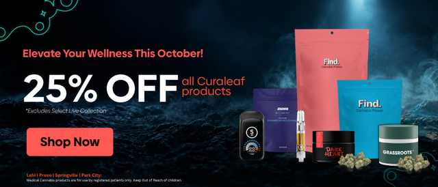 Cannabis Promo, Cannabis Sales, Descuentos en cannabis, Cannabis on Sale, 25% DE DESCUENTO en Marcas CURALEAF: SELECT, DARK HEART y Más! [Exc. Live]