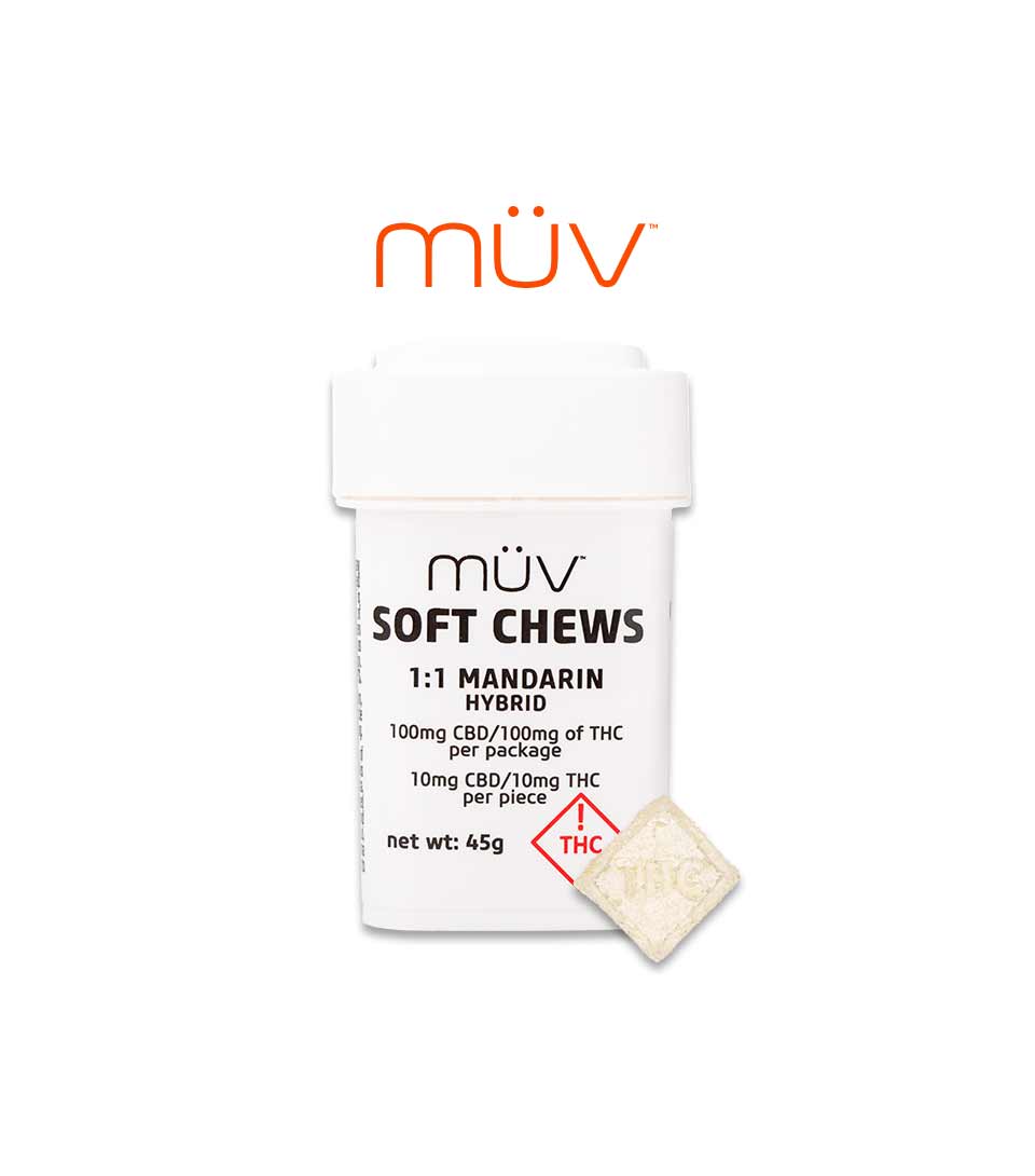 Buy MÜV Edibles Mandarin  1:1 CBD:THC Soft Chews 100mg [10 Pk] image