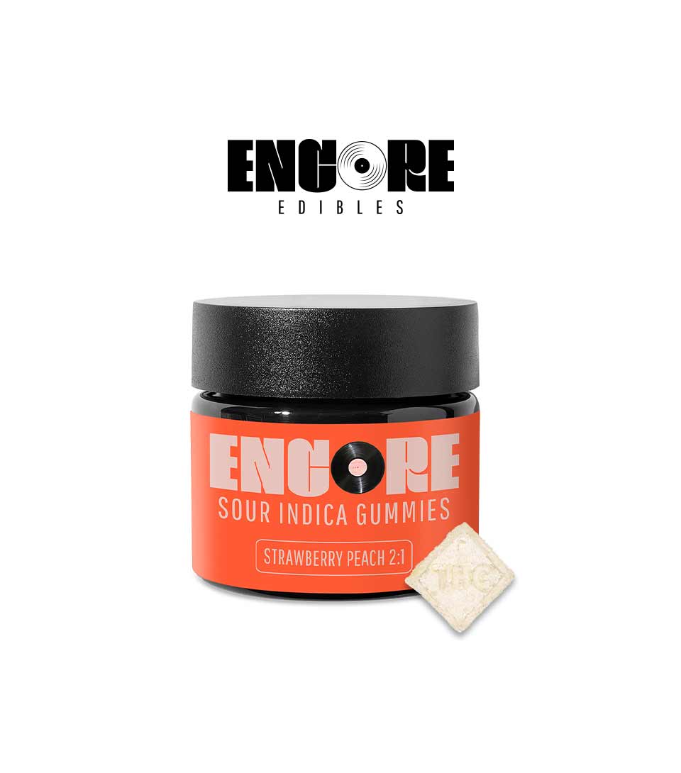Buy Encore  Edibles Sour Strawberry Peach 2:1 CBD:THC Soft Chews 100mg [10 Pk] image
