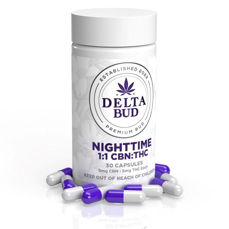Buy Delta Bud Edibles Nighttime 1:1 CBN:THC Capsules 150mg [30 capsules] image