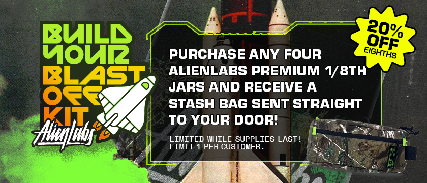Cannabis Promo, Cannabis Sales, Cannabis Discounts, Cannabis on Sale, 20% off Alien Labs when you purchase 4 or more 3.5g