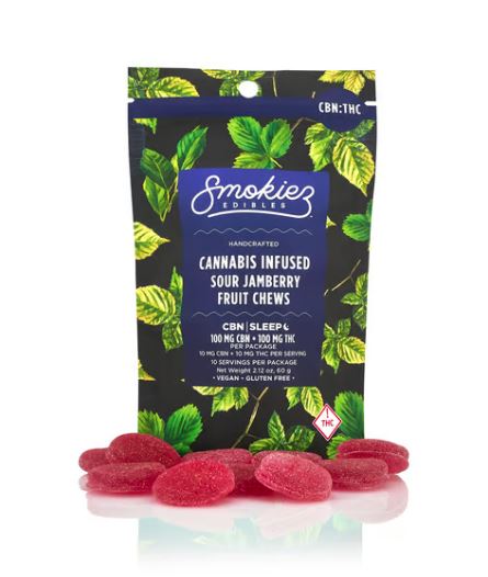 Buy Smokiez Edible Sour Jamberry CBN:THC 1:1 100 mg image