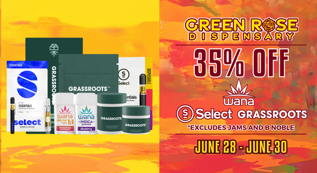 Cannabis Promo, Cannabis Sales, Cannabis Discounts, Cannabis on Sale, 35% Off Grassroots, Select & Wana!