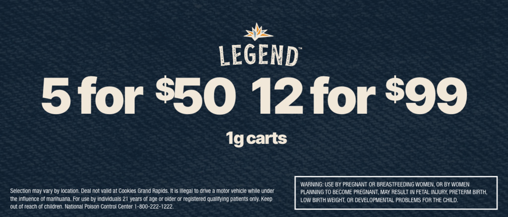 Cannabis Promo, Cannabis Sales, Cannabis Discounts, Cannabis on Sale, LEGEND 1G CARTRIDGES - 5 FOR $50