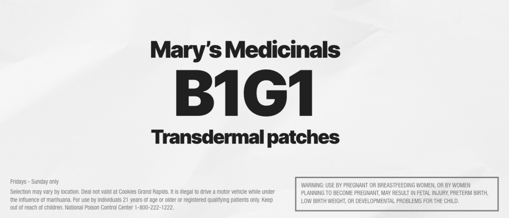 Cannabis Promo, Cannabis Sales, Cannabis Discounts, Cannabis on Sale, BUY ONE GET ONE FREE MARY'S PATCHES