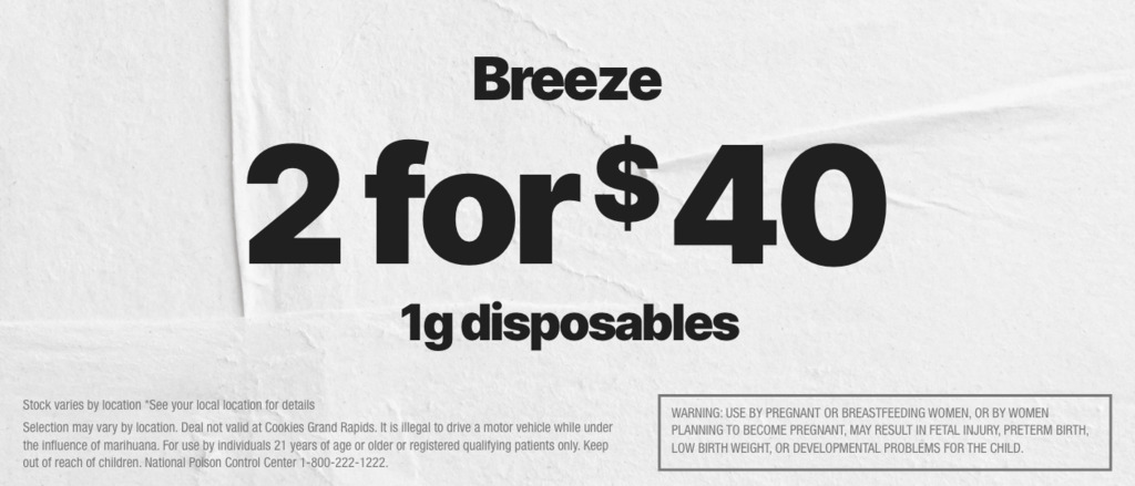 Cannabis Promo, Cannabis Sales, Cannabis Discounts, Cannabis on Sale, 2 FOR $40 BREEZE 1G DISPOSABLES