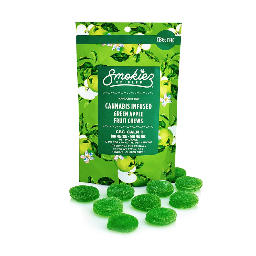 Buy Smokiez Edibles Green Apple Fruit Chews 1:1 (CBG:THC) 10pk (10mg) image