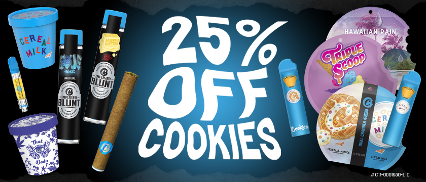 Cannabis Promo, Cannabis Sales, Cannabis Discounts, Cannabis on Sale, 25% off Cookies