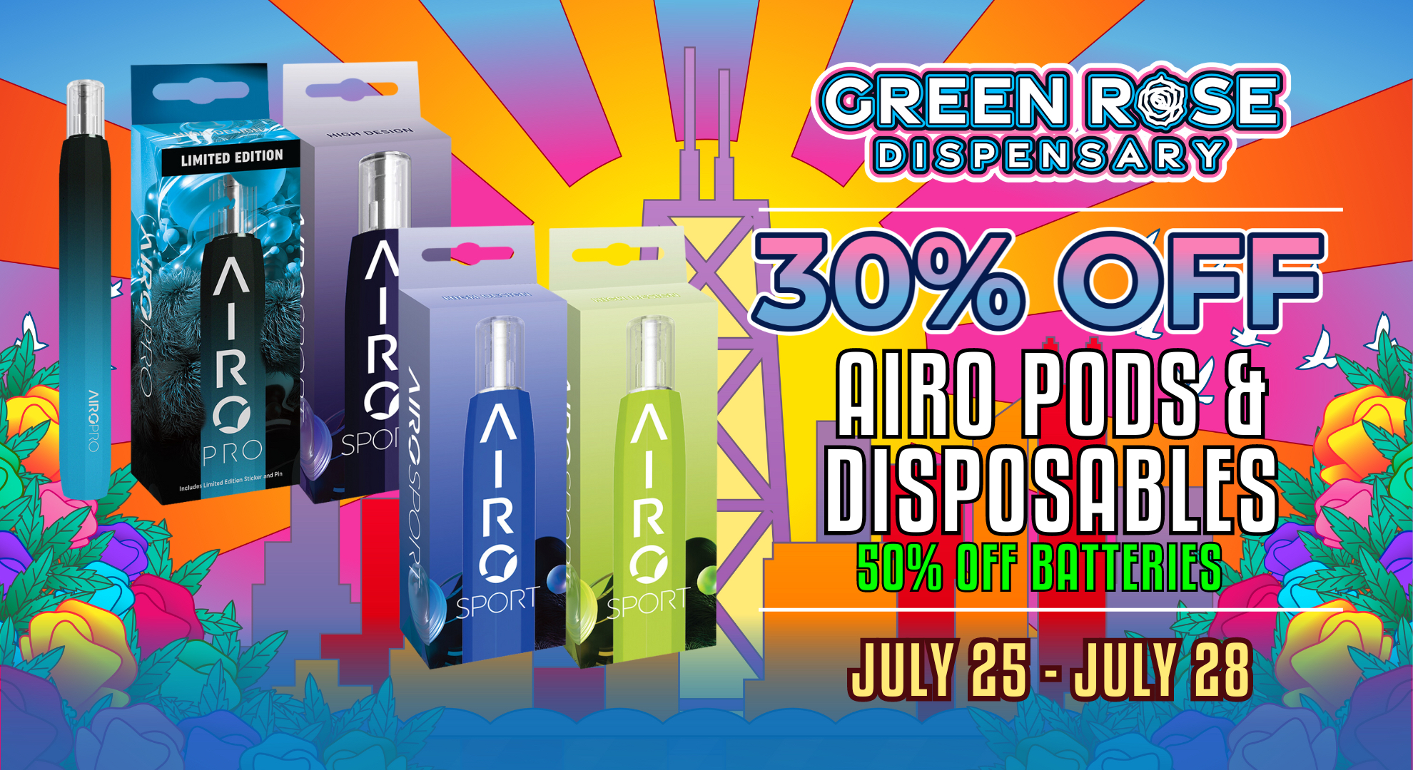 Cannabis Promo, Cannabis Sales, Cannabis Discounts, Cannabis on Sale, 30% Off Airo Pods & Disposables!