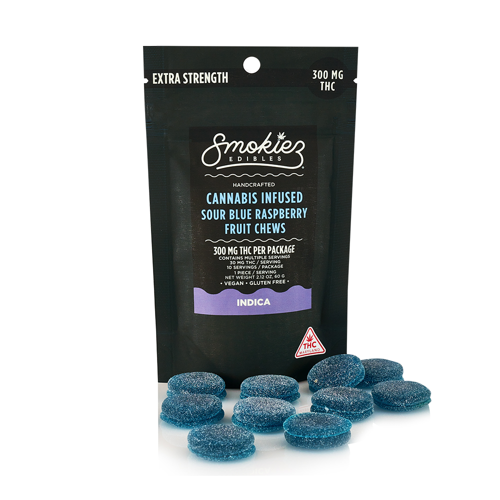 Smokiez Sour Blue Raspberry Fruit Chews 300mg