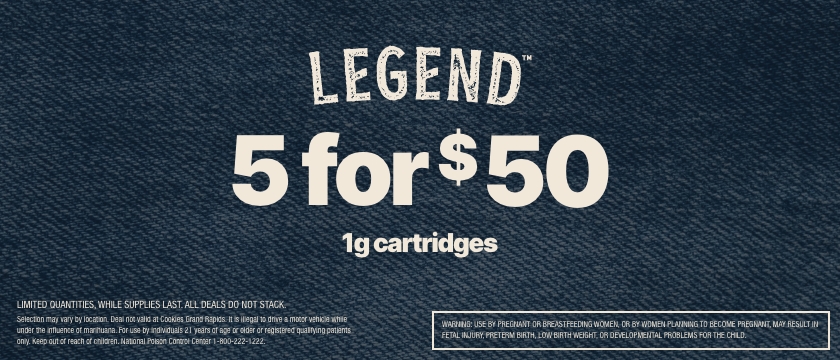 Cannabis Promo, Cannabis Sales, Cannabis Discounts, Cannabis on Sale, LEGEND 1G CARTRIDGES - 5 FOR $50