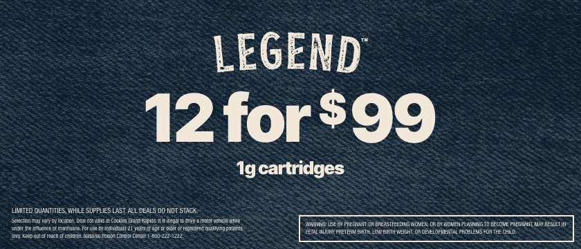 Cannabis Promo, Cannabis Sales, Cannabis Discounts, Cannabis on Sale, LEGEND 1G CARTRIDGES - 12 FOR $99