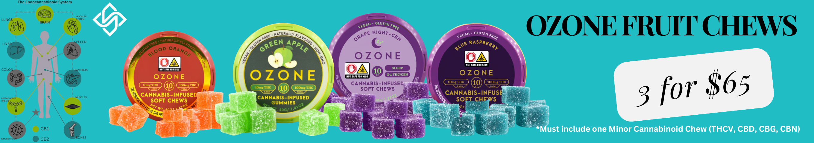 Cannabis Promo, Cannabis Sales, Cannabis Discounts, Cannabis on Sale, 3 for $65 Ozone Fruit Chews* must add 1 minor cannabinoid