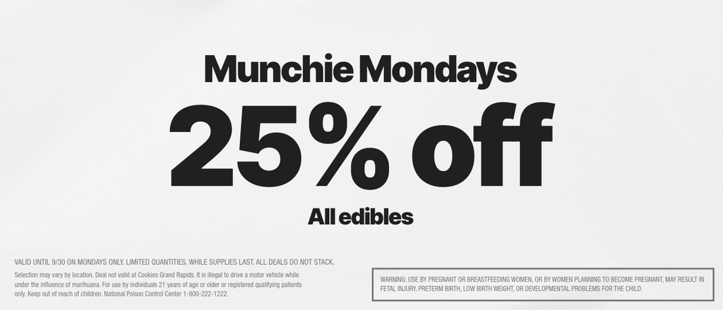 Cannabis Promo, Cannabis Sales, Cannabis Discounts, Cannabis on Sale, MUNCHIE MONDAYS - 25% OFF EDIBLES