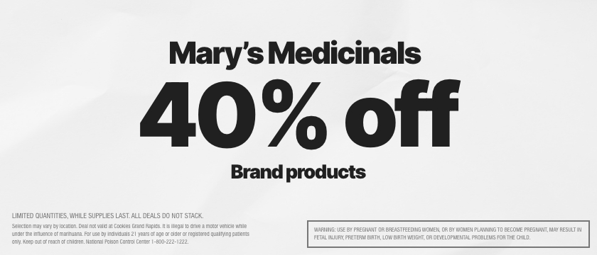 Cannabis Promo, Cannabis Sales, Cannabis Discounts, Cannabis on Sale, 40% OFF MARY'S MEDICINALS BRAND