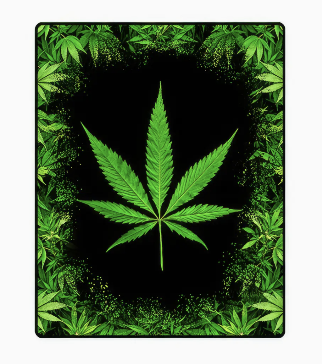 Green Pot Leaf Fleece Blanket