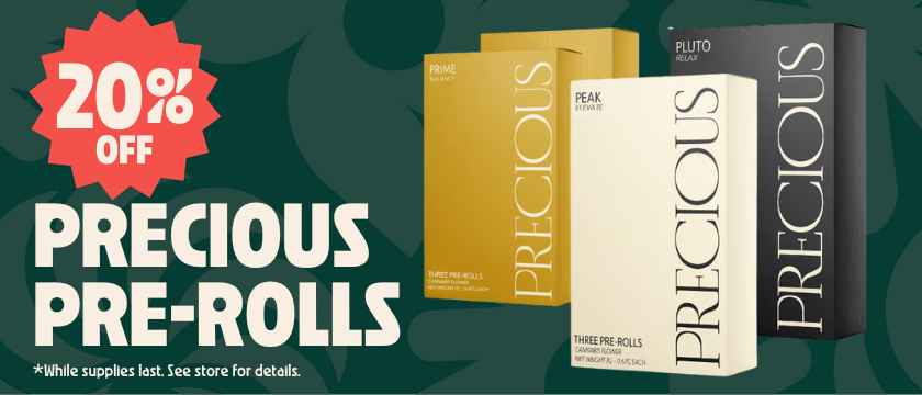 Cannabis Promo, Cannabis Sales, Cannabis Discounts, Cannabis on Sale, 20% OFF Precious Pre-Roll Pack