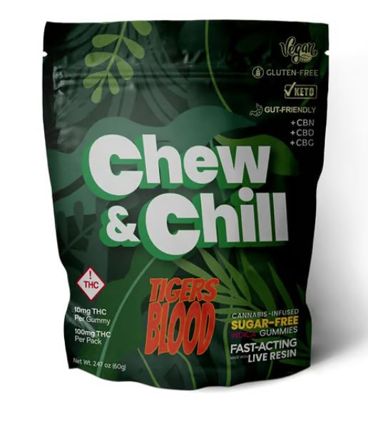 Buy Chew & Chill Edible Tigers Blood (2:1:1:1 THC:CBN:CBD:CBG) 100 mg image