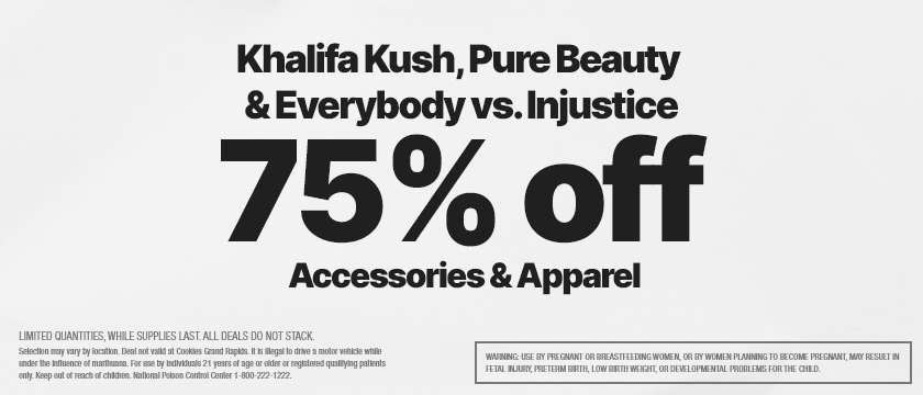 Cannabis Promo, Cannabis Sales, Cannabis Discounts, Cannabis on Sale, 75% OFF SELECT APPAREL & ACCESSORIES