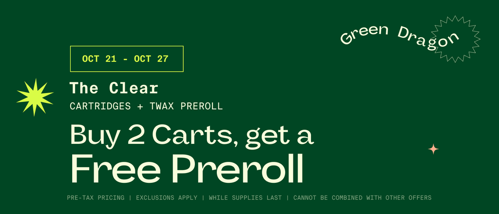 Cannabis Promo, Cannabis Sales, Cannabis Discounts, Cannabis on Sale, The Clear - Buy 2 Carts, Get 1 TWAX Preroll for a penny