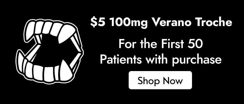 Cannabis Promo, Cannabis Sales, Cannabis Discounts, Cannabis on Sale, Doorbuster: $5 Verano Troche 100mg w/purchase First 50