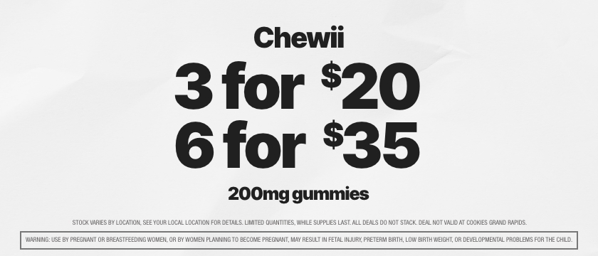 Cannabis Promo, Cannabis Sales, Cannabis Discounts, Cannabis on Sale, 3 FOR $20 OR 6 FOR $35 CHEWII 200MG GUMMIES