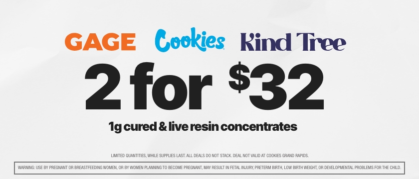 Cannabis Promo, Cannabis Sales, Cannabis Discounts, Cannabis on Sale, GAGE, COOKIES & KIND TREE 1G CURED & LIVE RESIN - 2 FOR $32