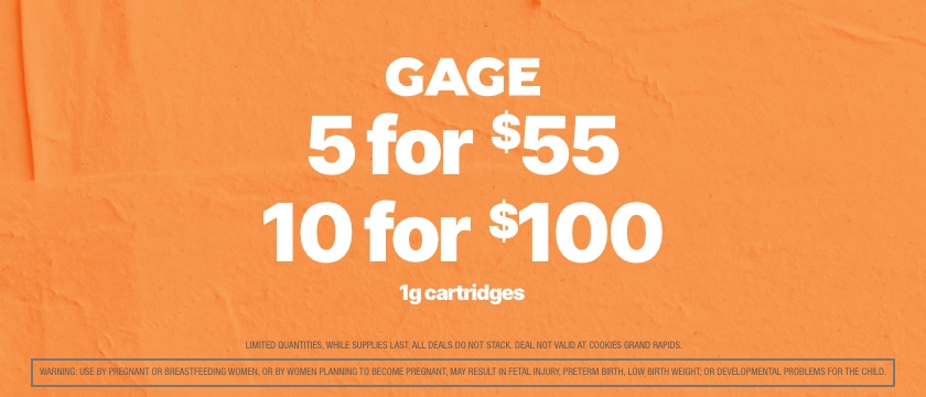 Cannabis Promo, Cannabis Sales, Cannabis Discounts, Cannabis on Sale, GAGE 1G CARTRIDGES - 5 FOR $55 OR 10 FOR $100