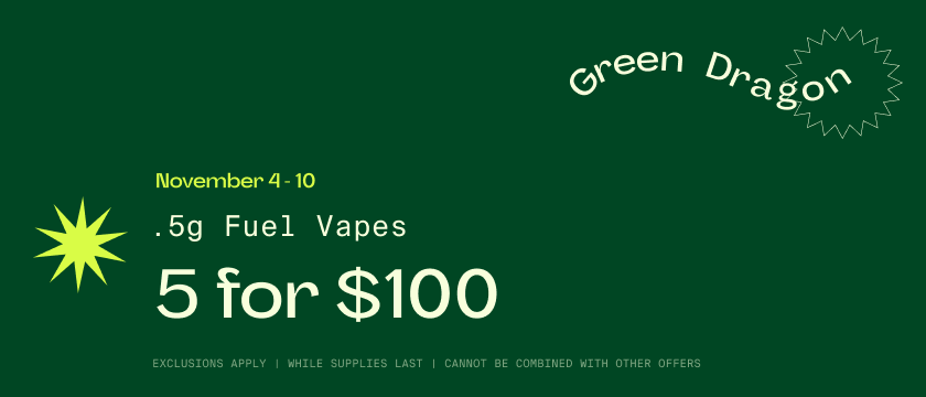 Cannabis Promo, Cannabis Sales, Cannabis Discounts, Cannabis on Sale, NOV 4 - 10: Buy 5 Fuel 500mg Carts for $100