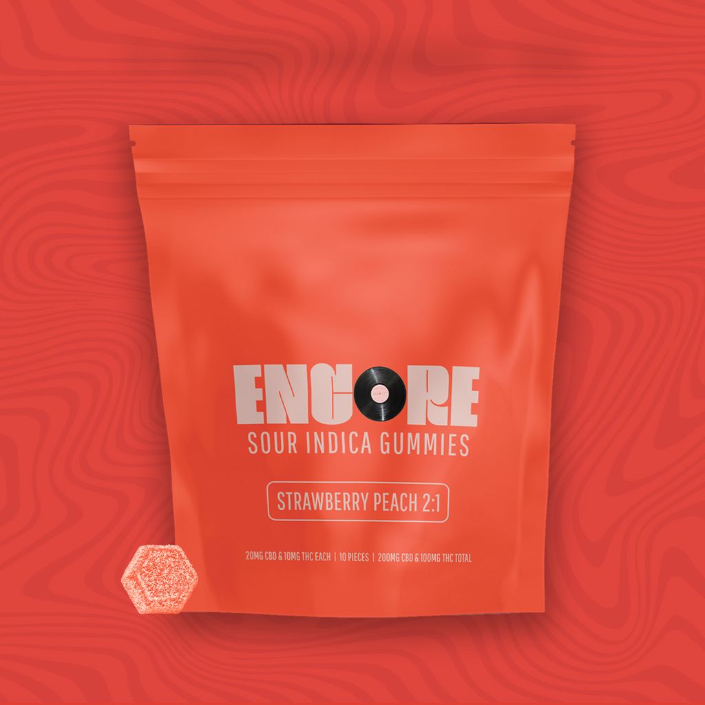 Sour Strawberry Peach 2:1 CBD:THC Soft Chews Encore 