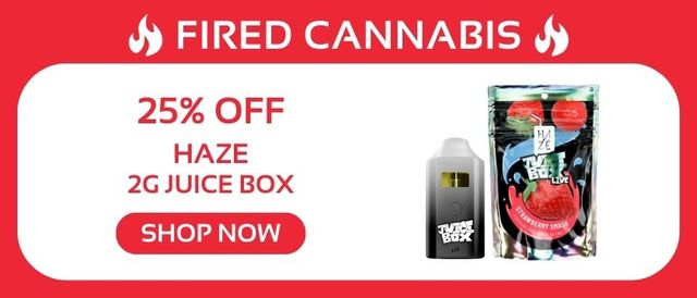Cannabis Promo, Cannabis Sales, Cannabis Discounts, Cannabis on Sale, Haze Juice Boxes: 25% OFF