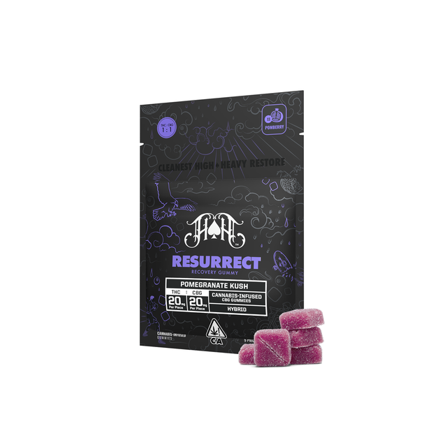 Resurrect: Pomegranate Kush 1:1 THC:CBG Gummies Heavy Hitters