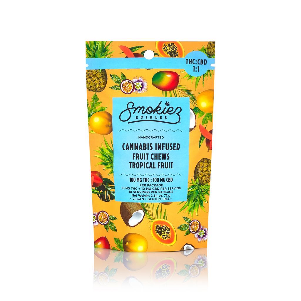 Smokiez Sour Tropical 1:1 CBD:THC Gummy Candy Edible, 100mg, 10pk
