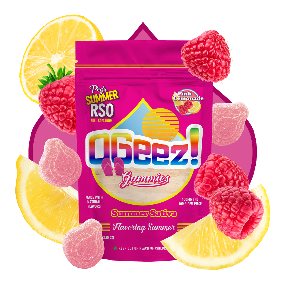 OGeez Peg's Pink Lemonade RSO Gummy Candy Edible, 100mg, 10pk