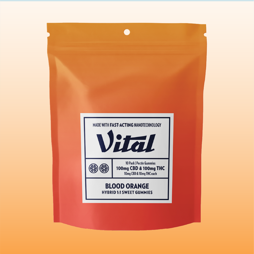 Vital RSO Blood Orange 1:1 CBD:THC Gummy Candy Edible, 100mg, 10pk