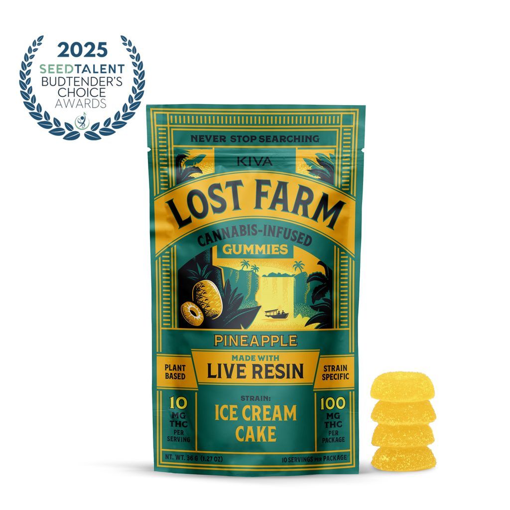 Kiva Lost Farm Pineapple - Ice Cream Cake Live Resin Gummy Candy Edible, 100mg, 10pk