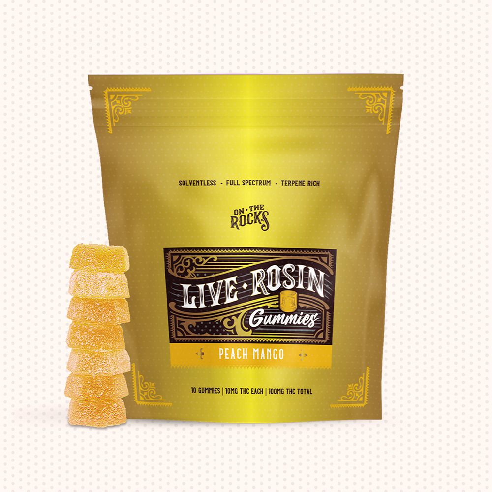 On The Rocks Peach Mango - Cherry Punch Live Rosin Gummy Candy Edible, 100mg, 10pk
