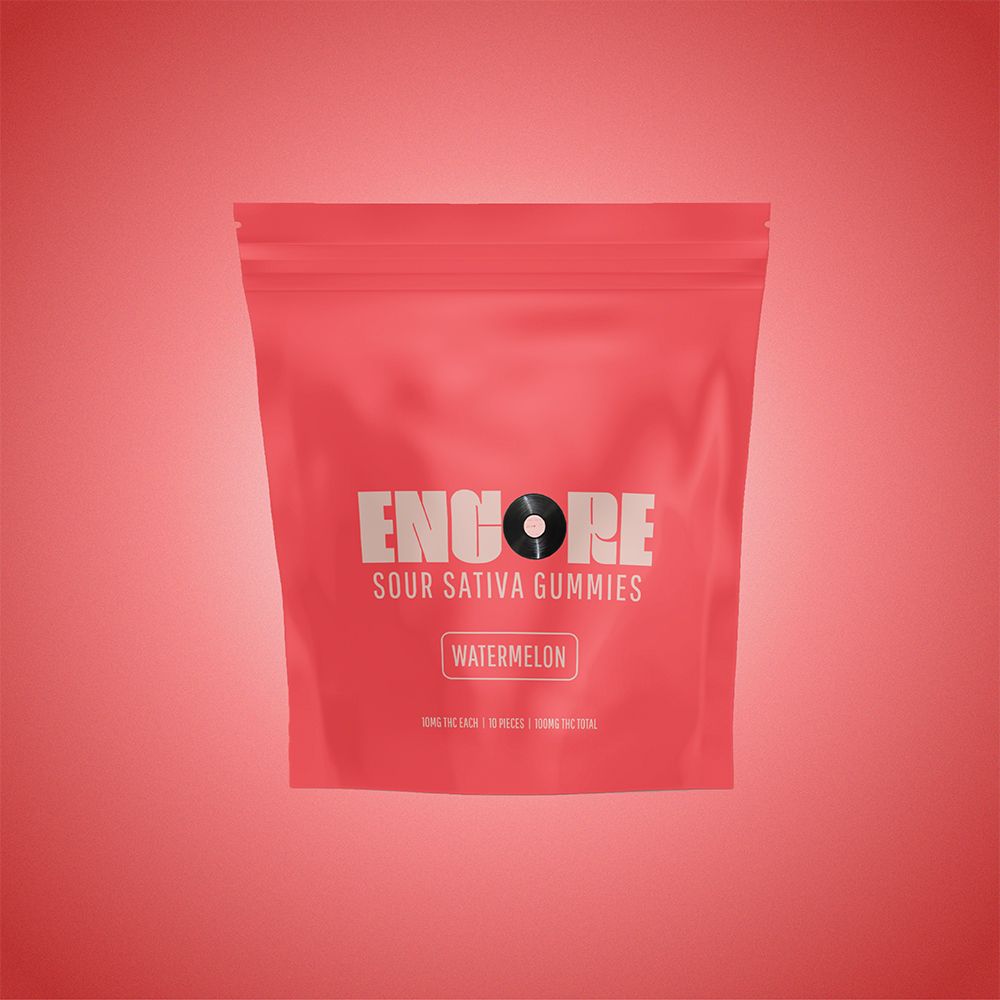 Encore Edibles Sour Watermelon Gummy Candy Edible, 100mg, 10pk