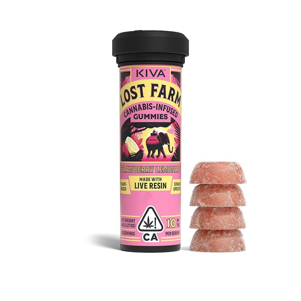 Kiva Lost Farm Strawberry Lemonade Live Resin Gummy Candy Edible, 100mg, 10pk