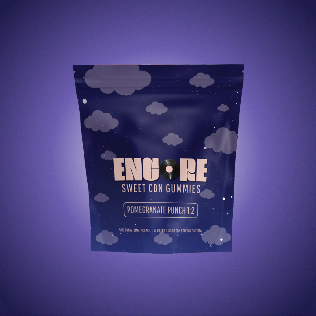 Encore Edibles Pomegranate Punch 1:2 CBN:THC Gummy Candy Edible, 100mg, 10pk