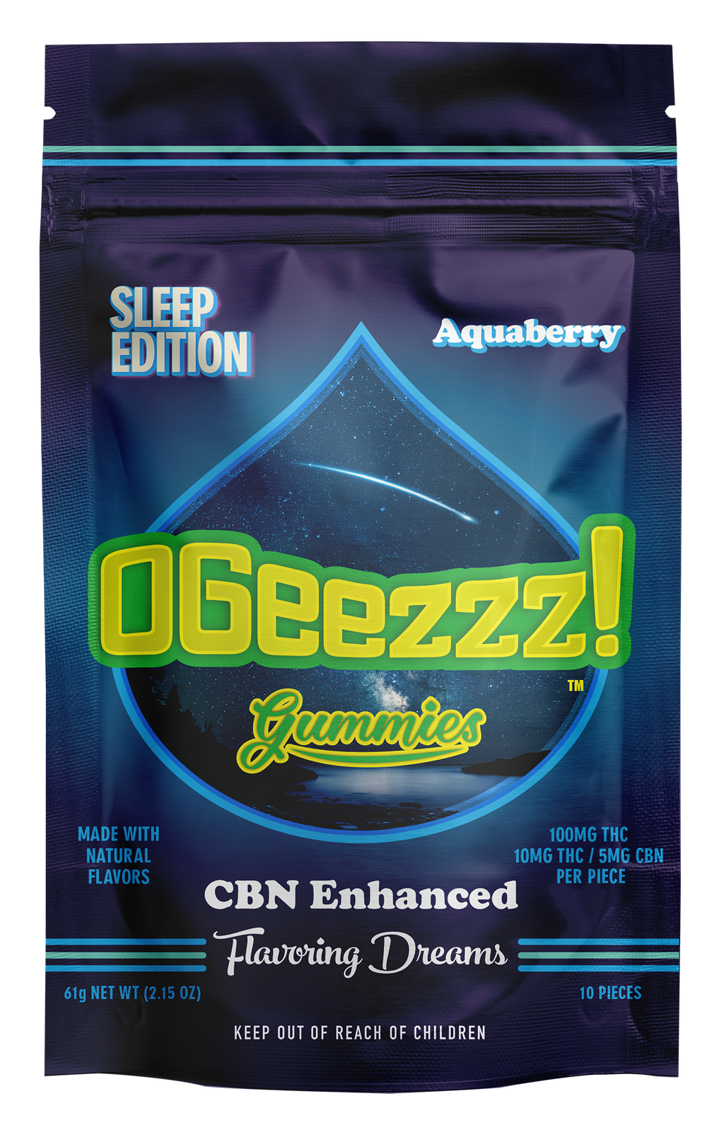 Ogeez! Aquaberry 1:2 CBN:THC Gummy Candy Edible, 100mg, 10pk
