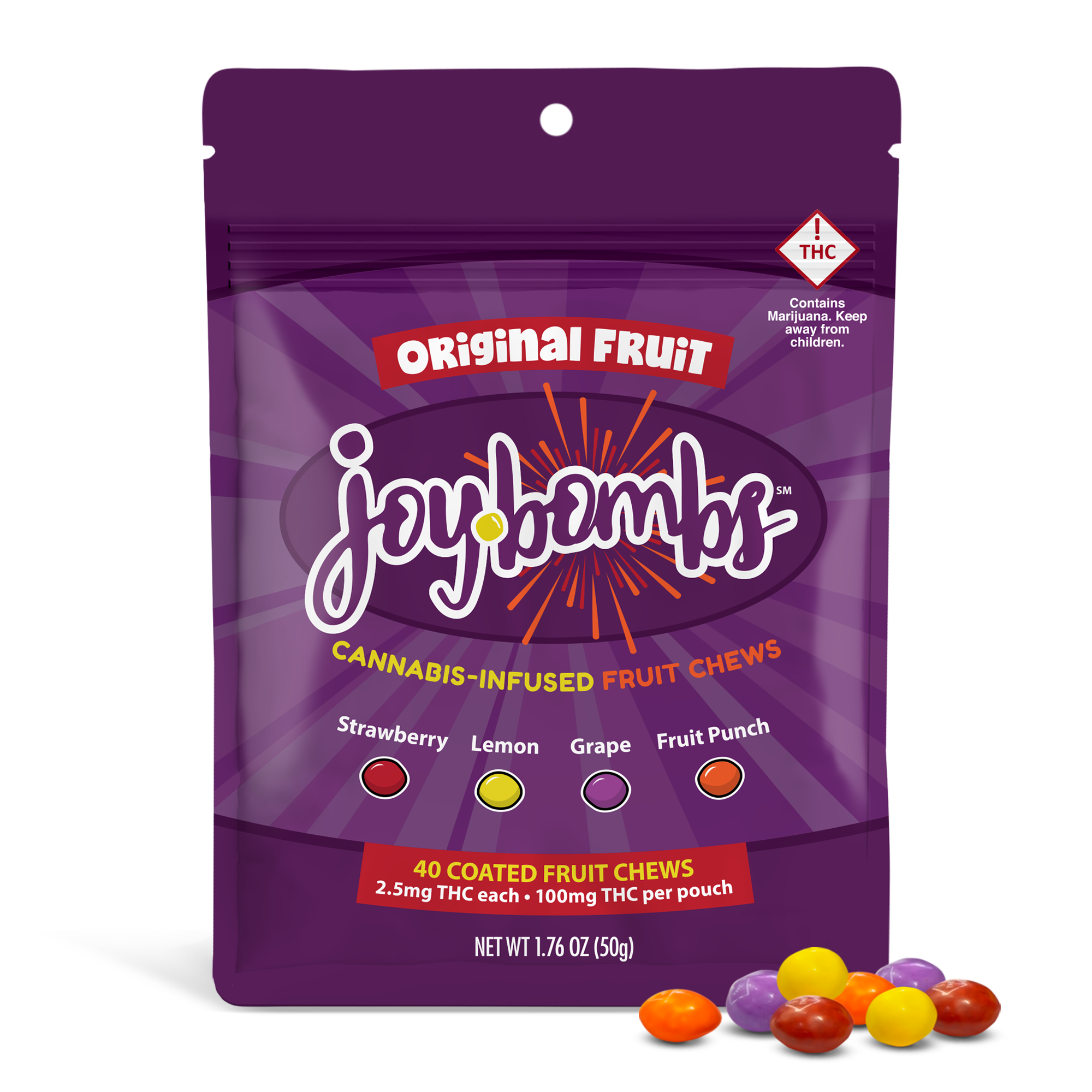 Joybombs Original Fruit Chews Candy Edible, 100mg, 40pk