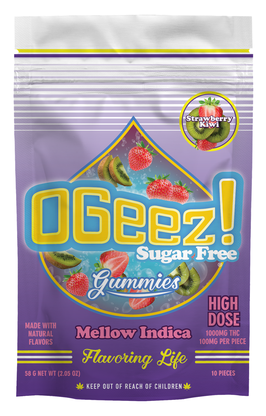 OGeez Sugar Free Strawberry Kiwi Gummy Candy Edible, 1000mg, 10pk