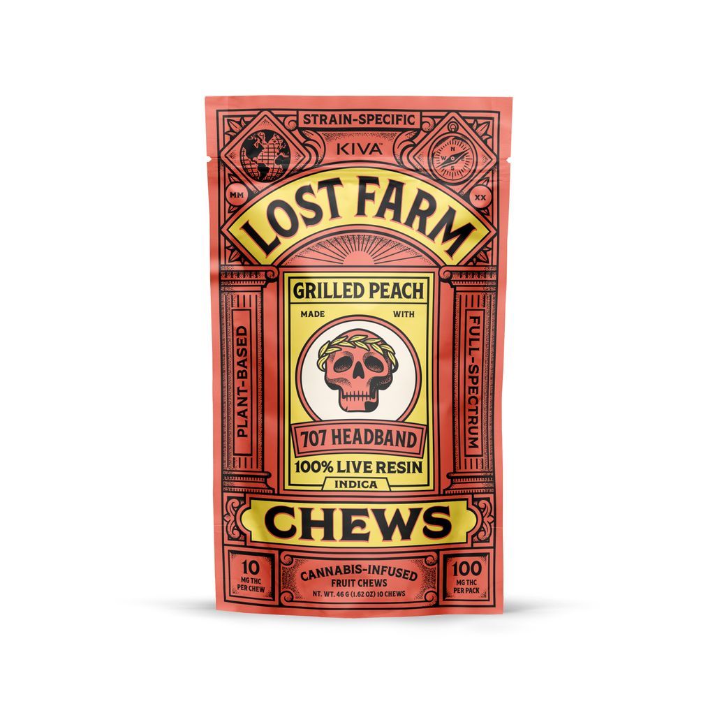 Kiva Lost Farm Grilled Peach Live Resin Soft Candy Edible, 100mg, 10pk