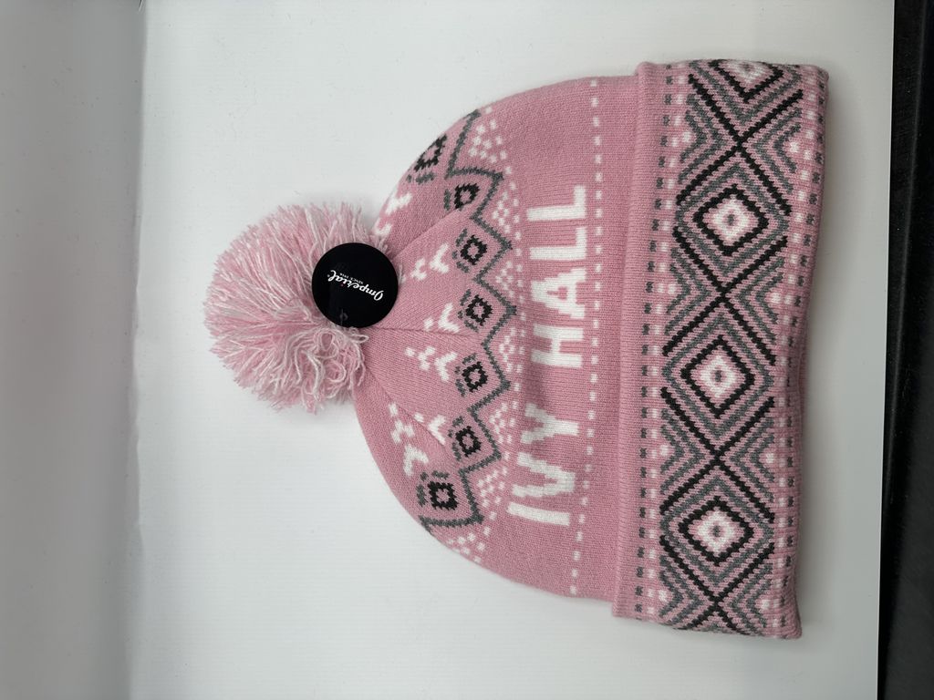 Ivy Hall Beanie w/ Pom Pom Pink & White