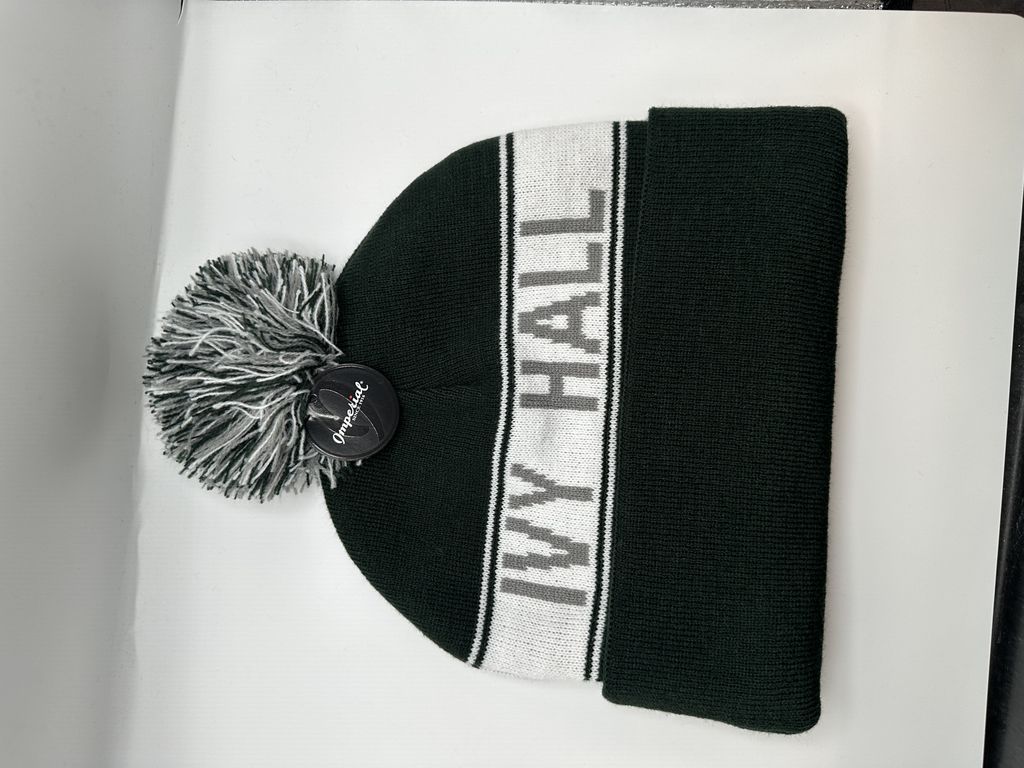 Ivy Hall Beanie w/ Pom Pom Green & White