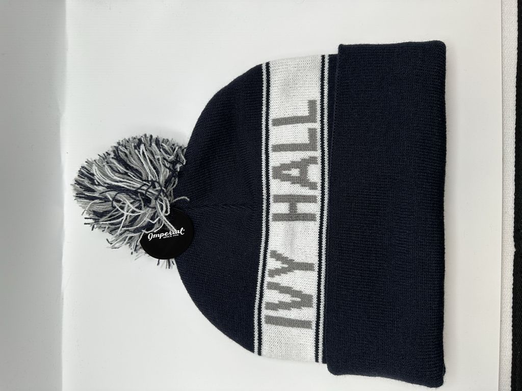 Ivy Hall Beanie w/ Pom Pom Dark Blue & White