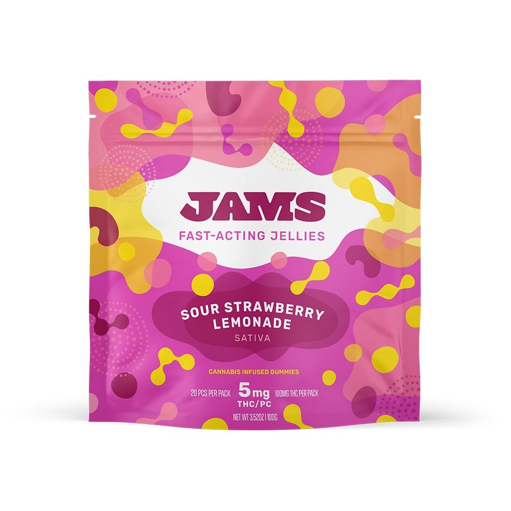 JAMS Sour Strawberry Lemonade Gummy Candy Edible, 100mg, 20pk