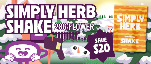 Cannabis Promo, Cannabis Sales, Cannabis Discounts, Cannabis on Sale, $20 Off Simply Herb Shake 28G Flower